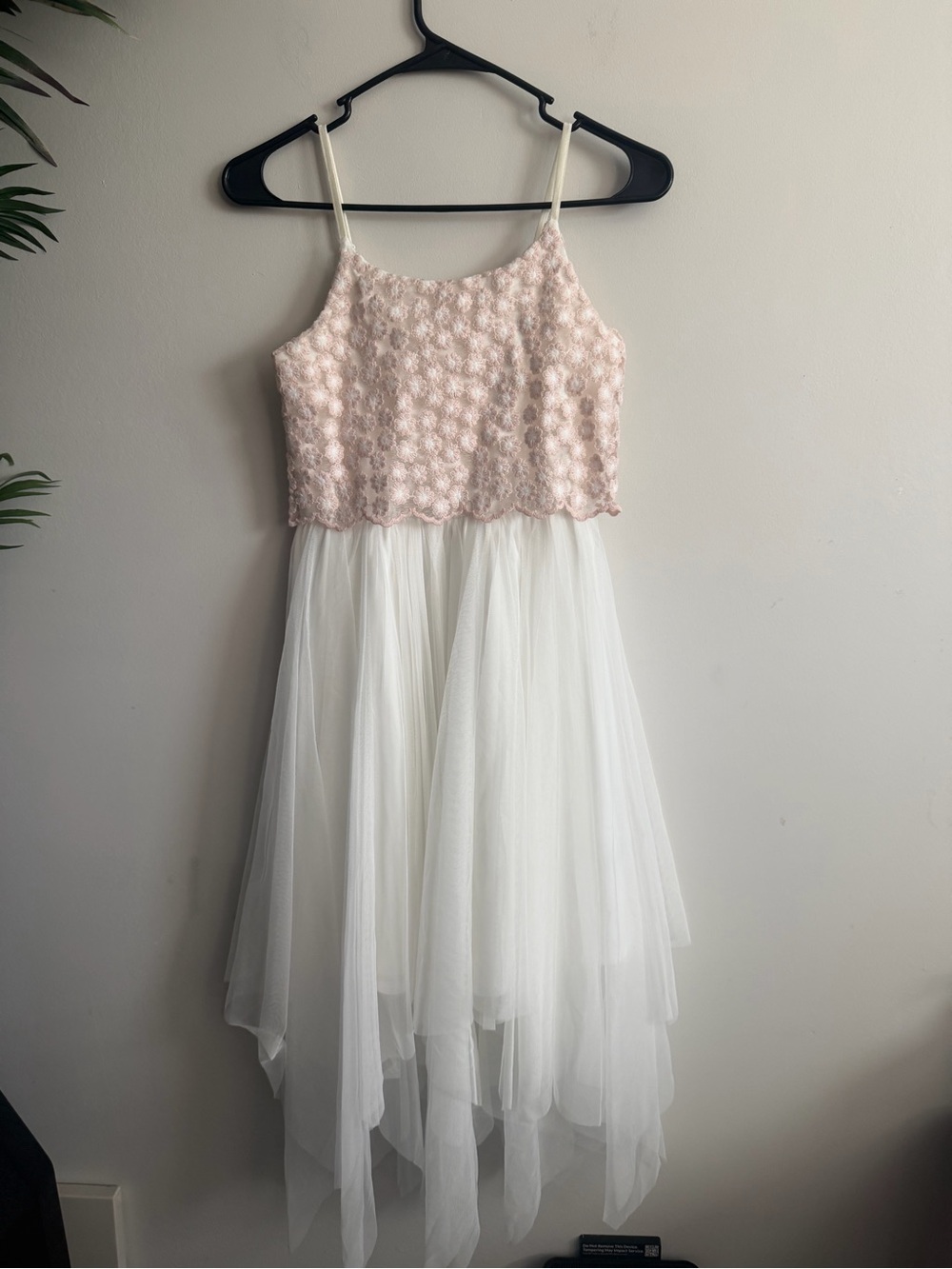 Zenzi Blush Pink Lace Bodice White Tulle High-Low Dress